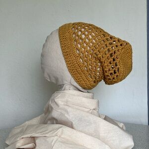 Crochet Slouchy Beanie Tam in Mustard